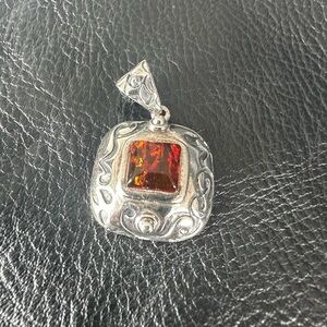 Silpada Silver Pendant with Fiery Reddish Orange Stone